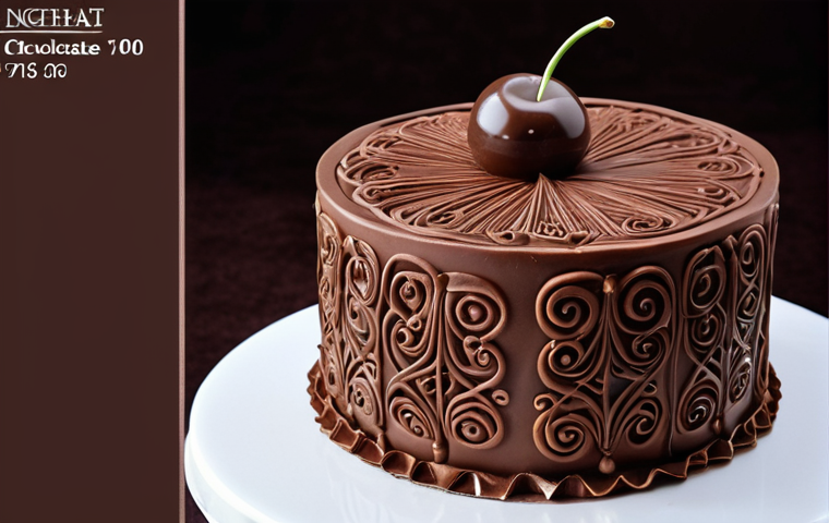 ** A professionally decorated cake with intricate chocolate art, highlighting the skills learned in advanced pastry courses. Emphasize the elegance and detail. Focus on the phrase "nghệ thuật tạo hình chocolate".

**